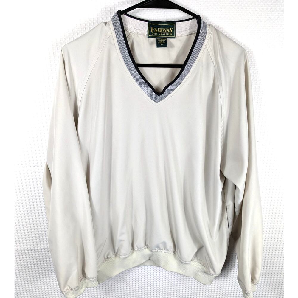 Fairway Golf Collection Windbreaker Pullover Jacket Mens M Beige V-Neck Retro